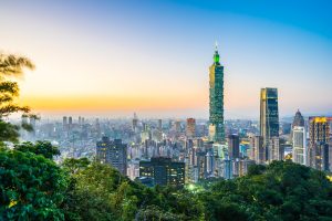 Beautiful landscape and cityscape of taipei 101 building and arc