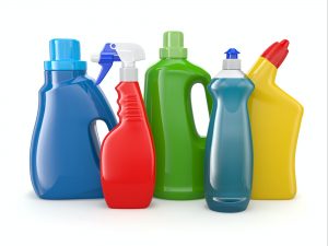 Plastic detergent bottles. Cleaning products.