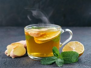 Herbal tea with ginger, mint and lemon