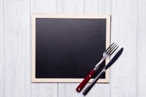menu blackboard with knife and fork
