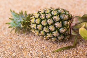 Ripe pineapple lying. Fruits, diet, healthy food concept